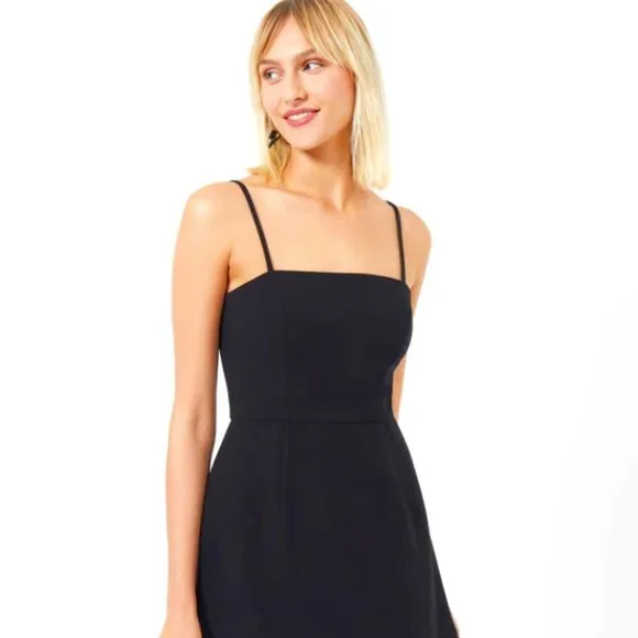 knee length dresses for ladies Black Ditsy Floral Square Neck Ruffle Hem Midi Dress Large
